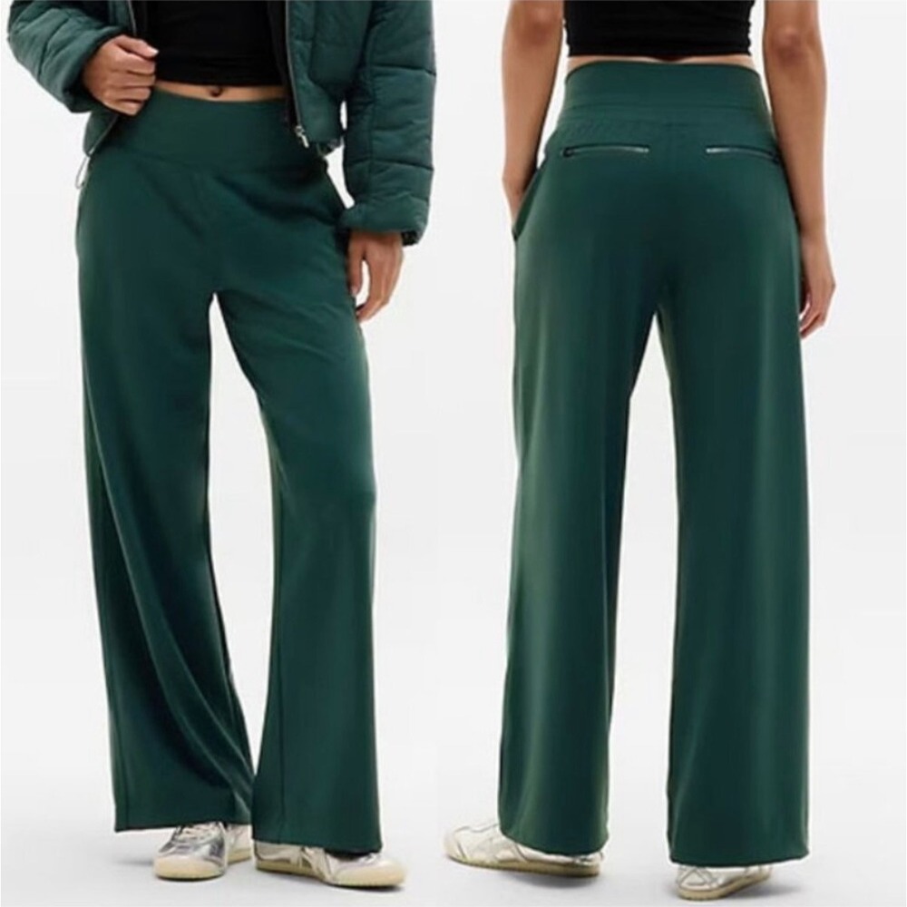NWT Athleta Size S Venice High Rise Wide Leg Pants Pine Green Travel Athleisure